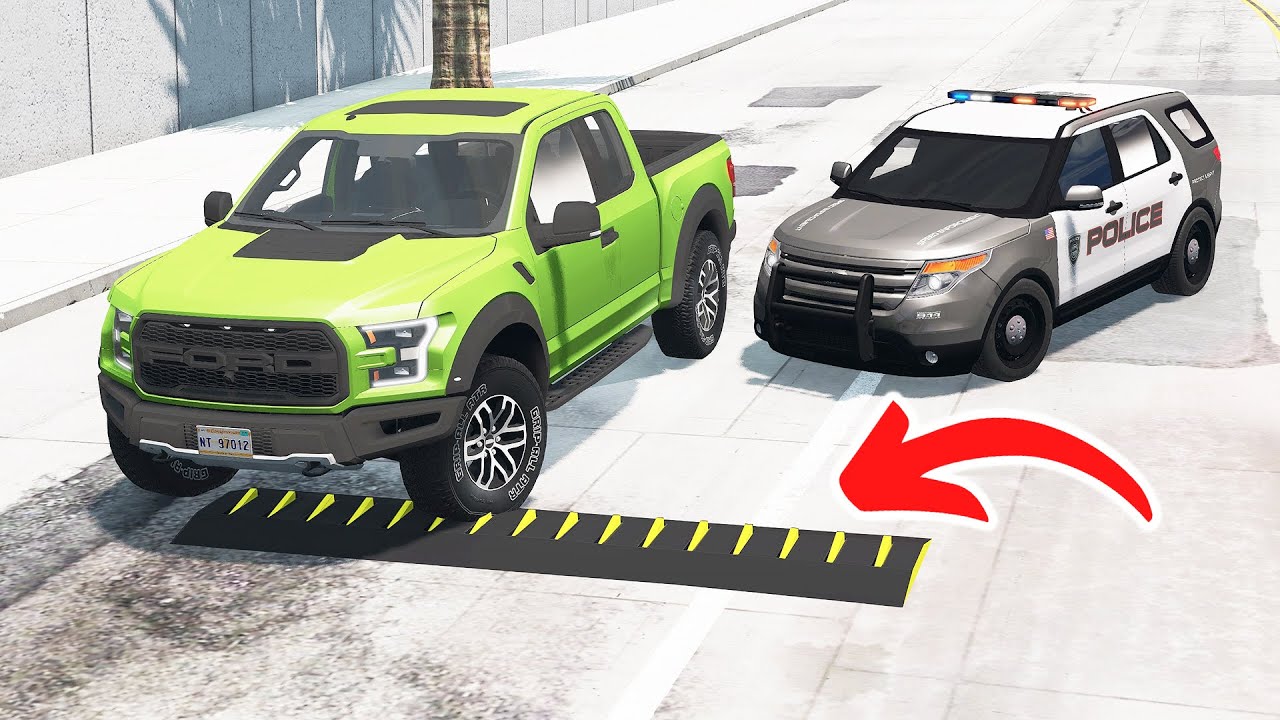 Police Spike Strip Crashes #4 - BeamNG drive (4K)