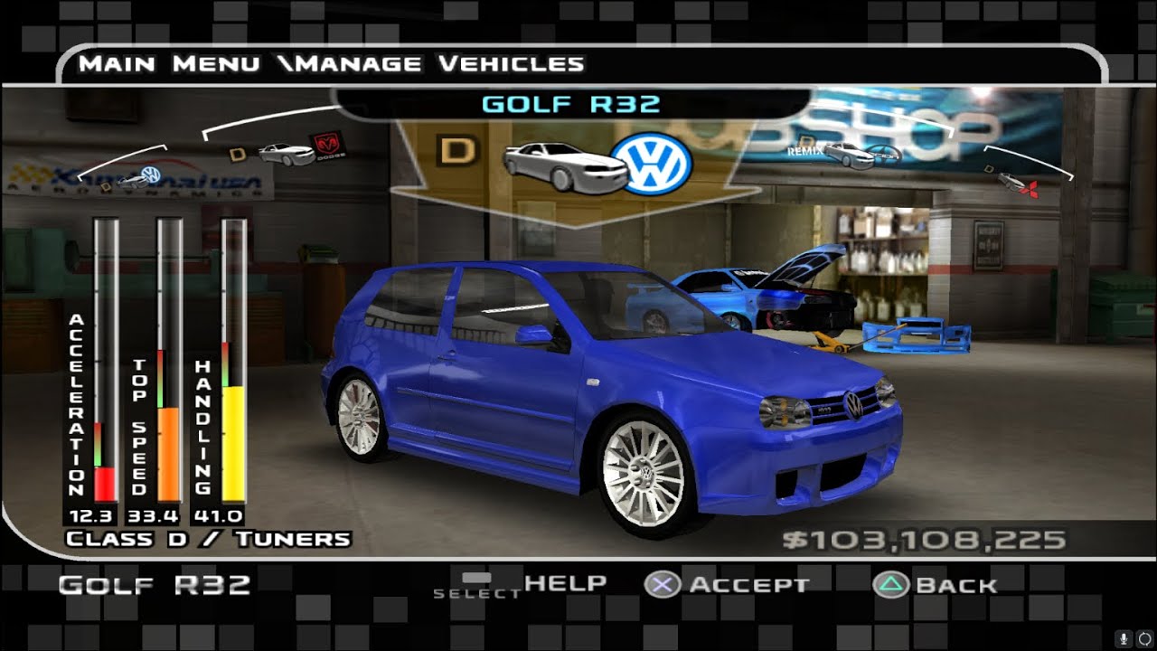 Midnight Club 3 Customization Volkswagen Golf R32
