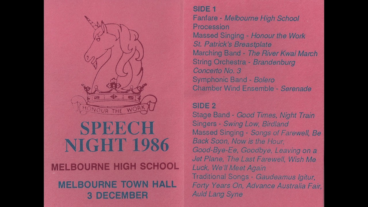 Melbourne High School - Speech Night 1986