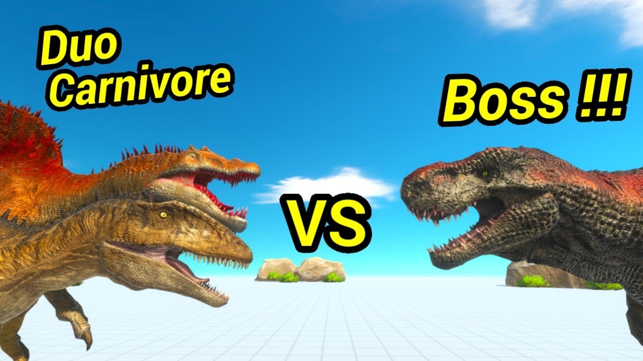 Spinosaurus with Carcharodontosaurus vs T-rex (Boss Faction) animal revolt battle simulator