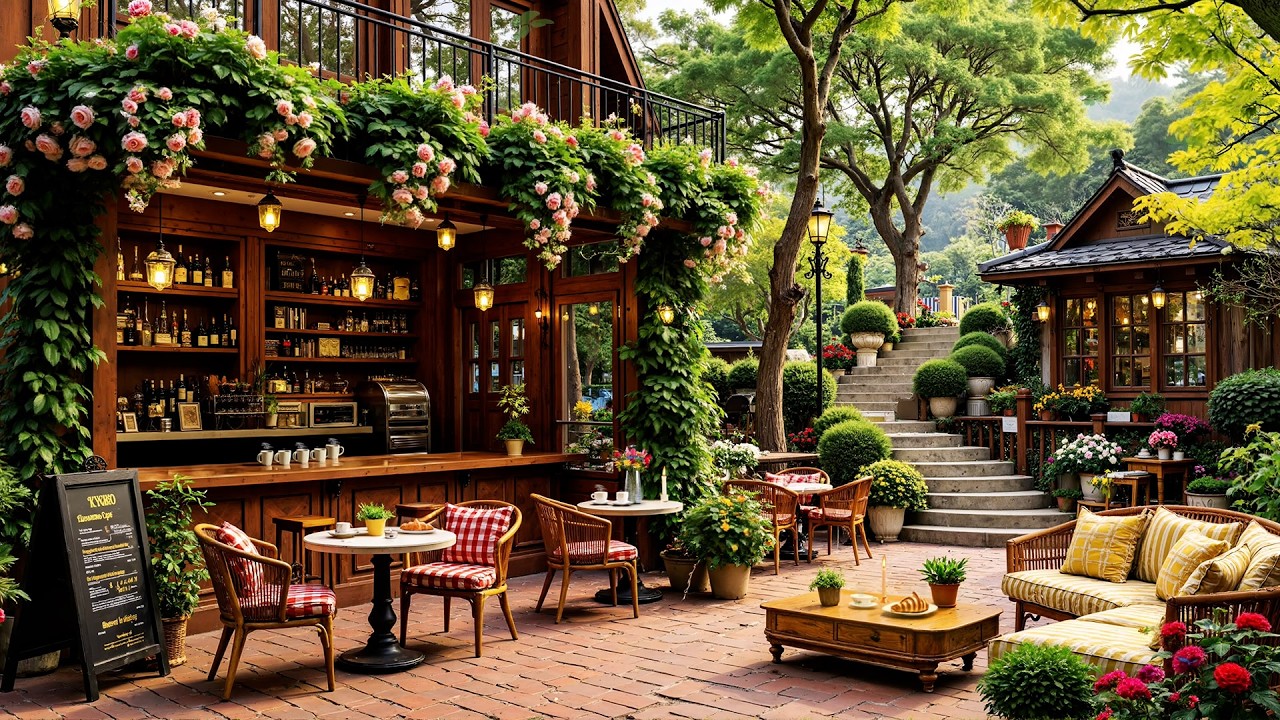 Soft Jazz Music🌺Street Coffee Shop Ambience for Study & Focus ~ Relaxing Spring Jazz🌿💐