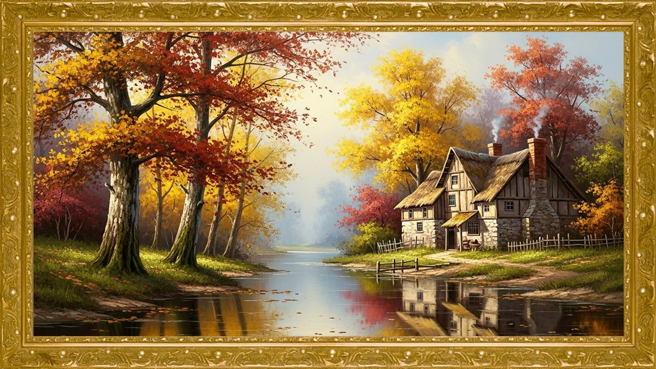 Turn Your TV Into Art 🍂 Cozy Riverside Cottage | 12 Hour Vintage Painting Screensaver 4K