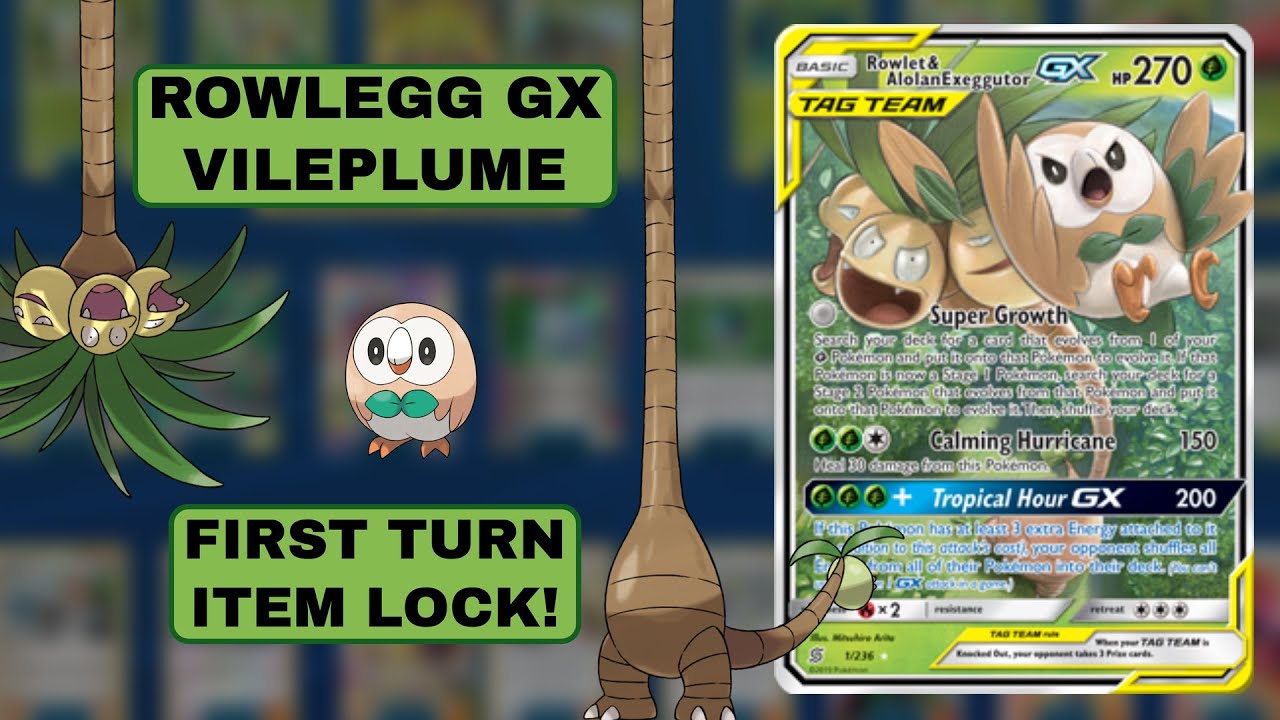 Rowlet & Alolan Exeggutor GX/Vileplume Item Lock Expanded Deck- PTCGO