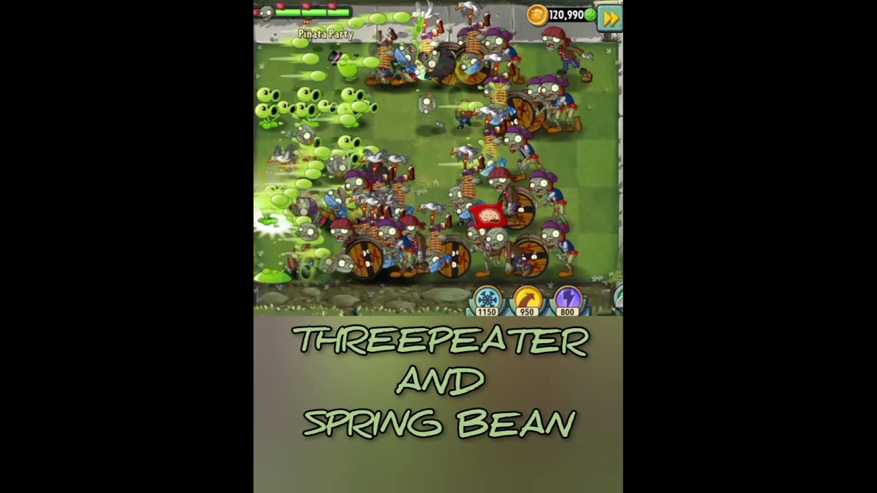 ONLY THREEPEATER AND SPRING BEAN! PI&Ntilde;ATA PARTY - PLANTS VS ZOMBIES SPEEDRUN!