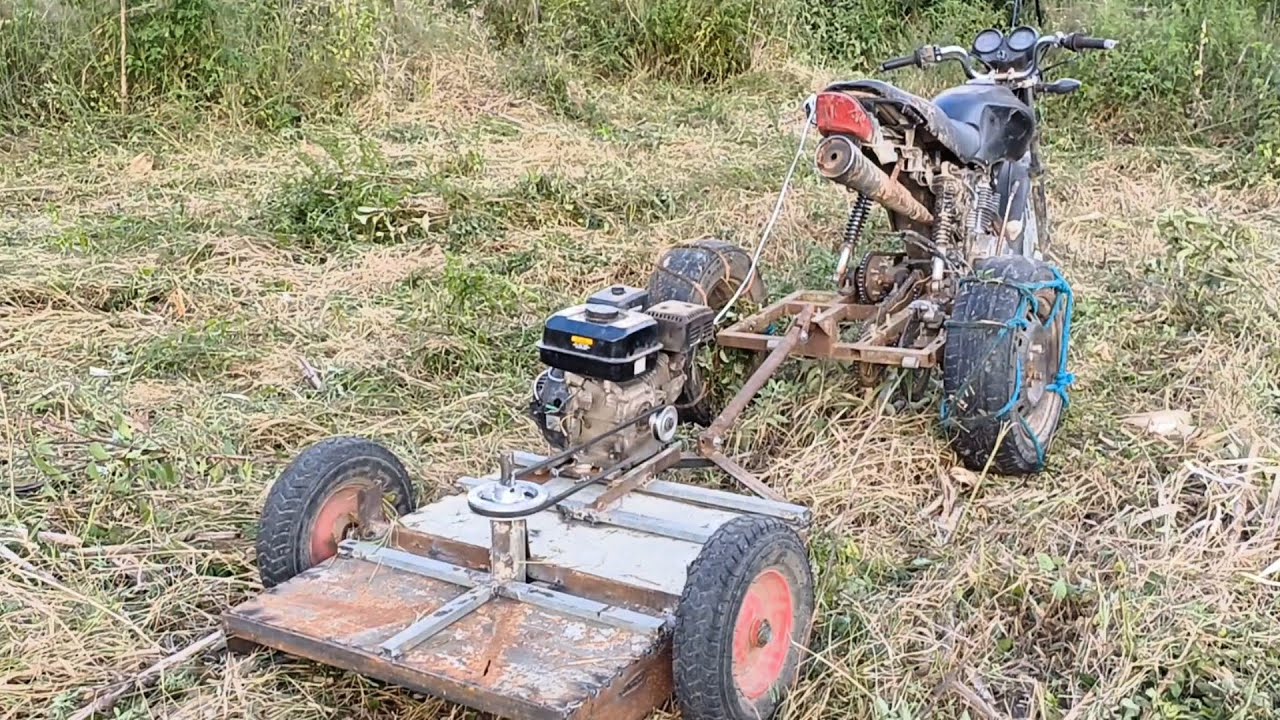 Roçadeira caseira com motor estacionário primeiro teste 