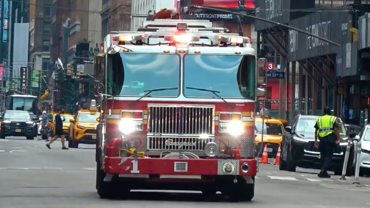 Eq2b YELP!!! FDNY *BRAND NEW Engine 1 responding [heavy airhorns]