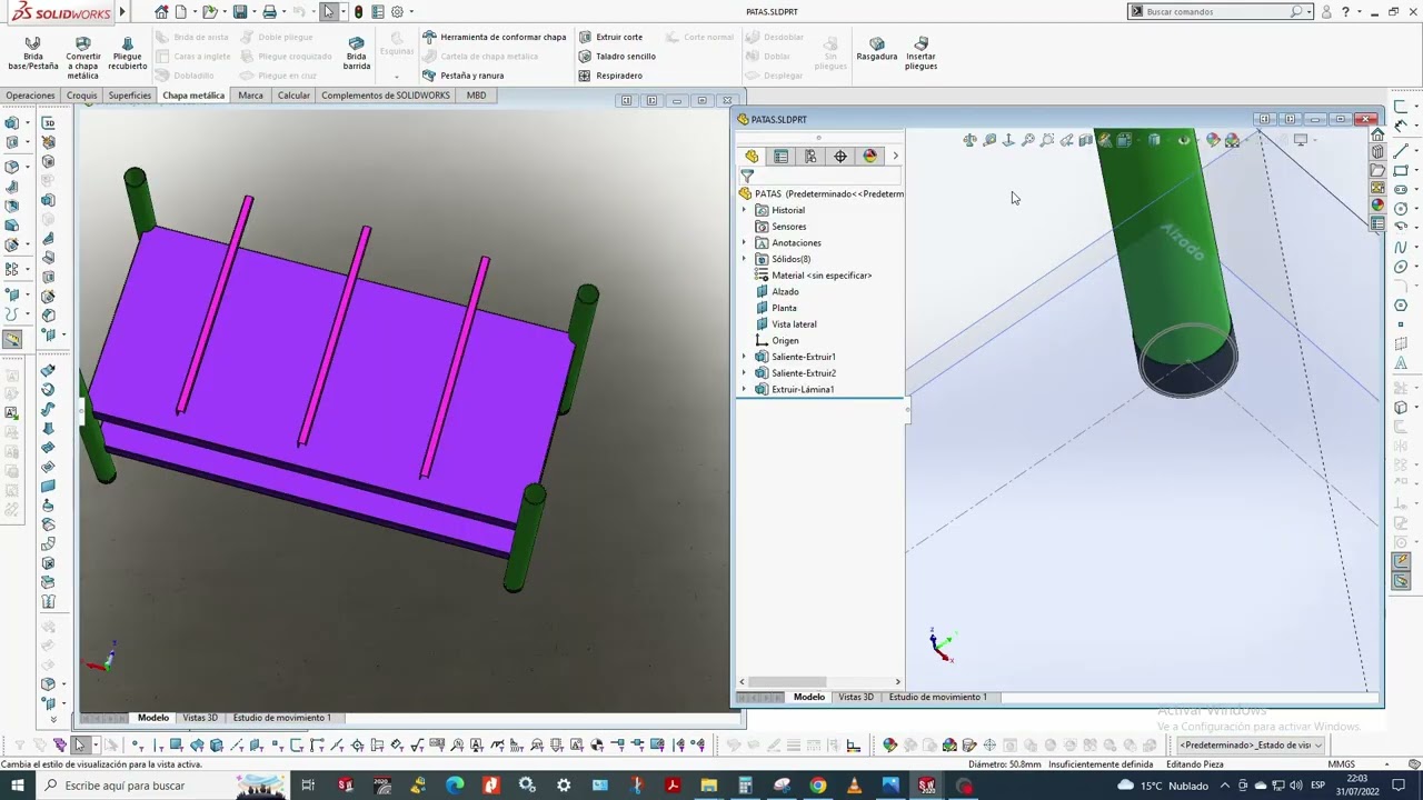 DISEÑO DE MUEBLE INOXIDABLE EN  SOLIDWORKS 6