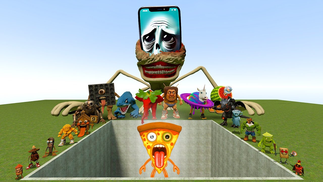 AI Brainrot Memes vs Pizzano Freakano Bosses in Giant Pit – Gmod Chaos