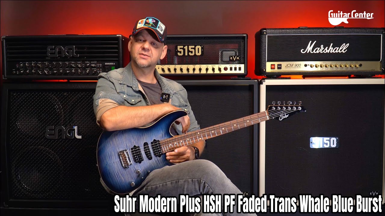 Suhr Modern Plus HSH PF Faded Trans Whale Blue Burst - butik w świecie modern | TV Guitar Center