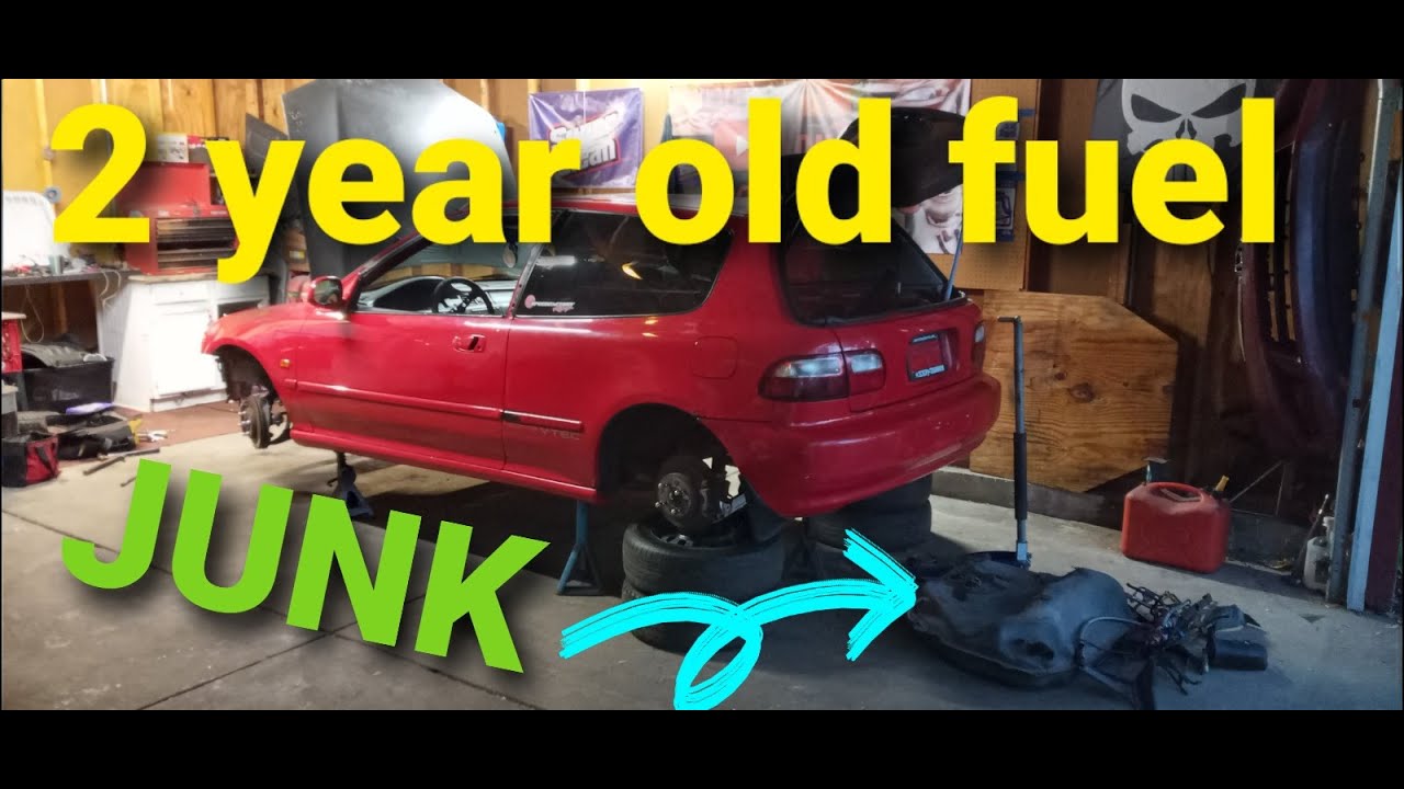 Draining 2 year old gas out of eg civic, removing fuel tank, feed line, return lines.