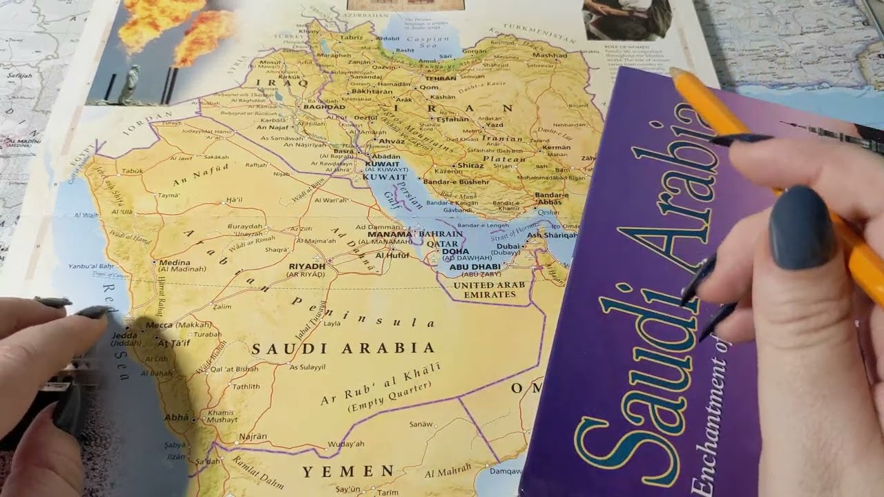 ASMR ~ Saudi Arabia History & Geography ~ Soft Spoken Map Tracing Page Turning