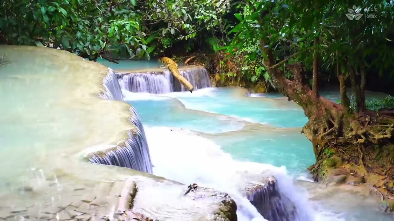 Calming jungle turquoise River and waterfall sounds 10 hours White noise for sleeping