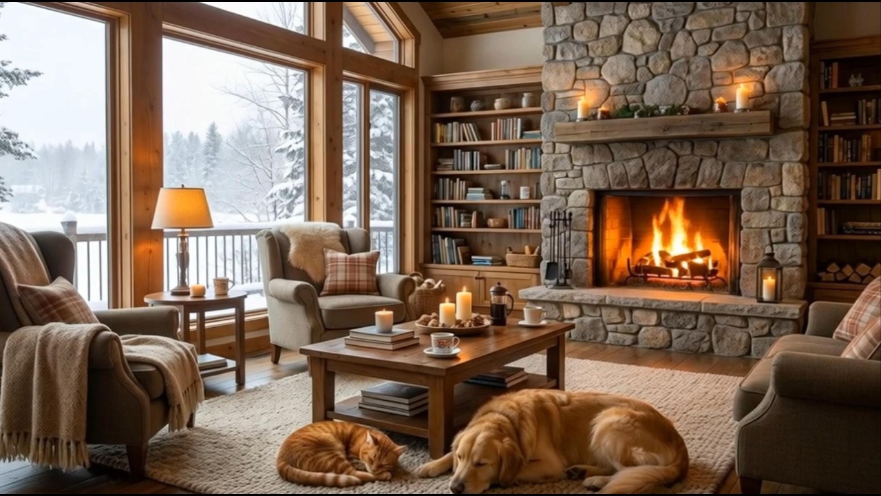 🔥 Cozy Fireplace with Cat & Dog | Relaxing Fire Sounds (4K)