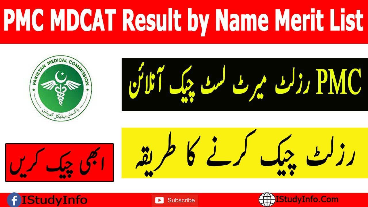 PMC MDCAT Result 2022 by Name Merit List