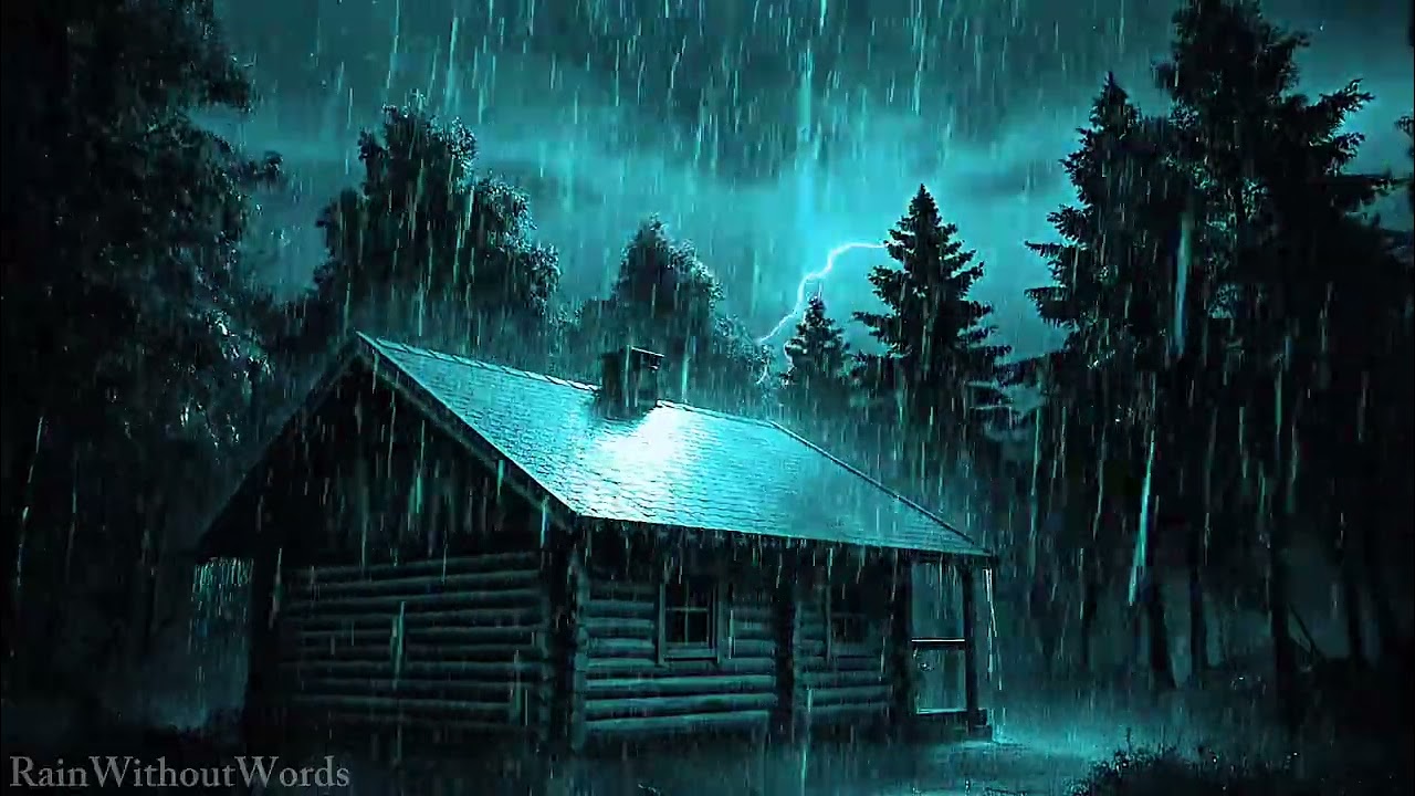 Stormy Night Rain on Cabin Roof 🌙 Cozy Rain Sounds for Sleep