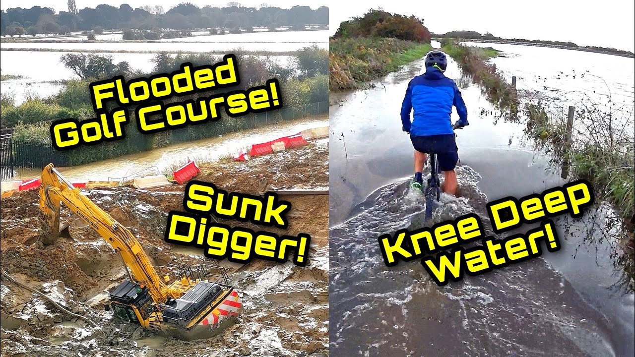 Mountain Biking Through Floods & Digger Sunk In Mud!