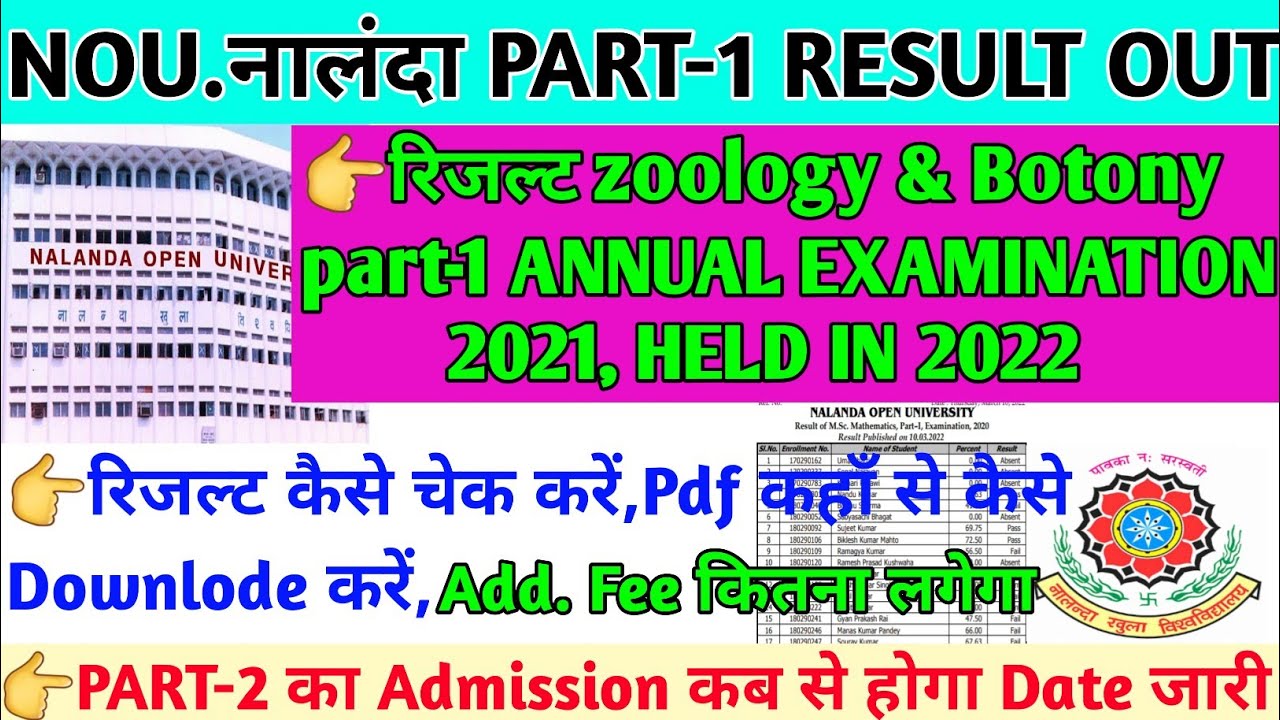 Zoology part1 result 2022/nou Botany part1 result/nalanda open University Bsc part1 result 2021-2022