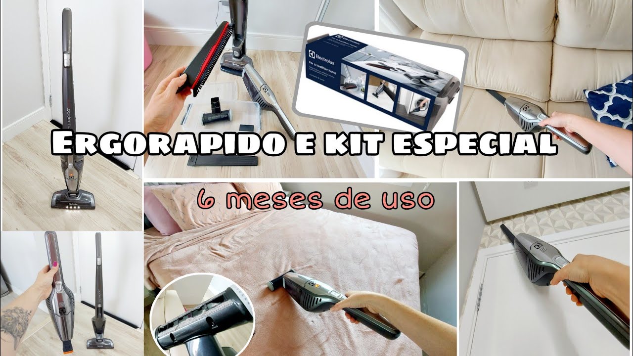 Aspirador sem fio e kit especial de bocais. Ergorapido 6 meses de uso! Limpeza, pós e contras.