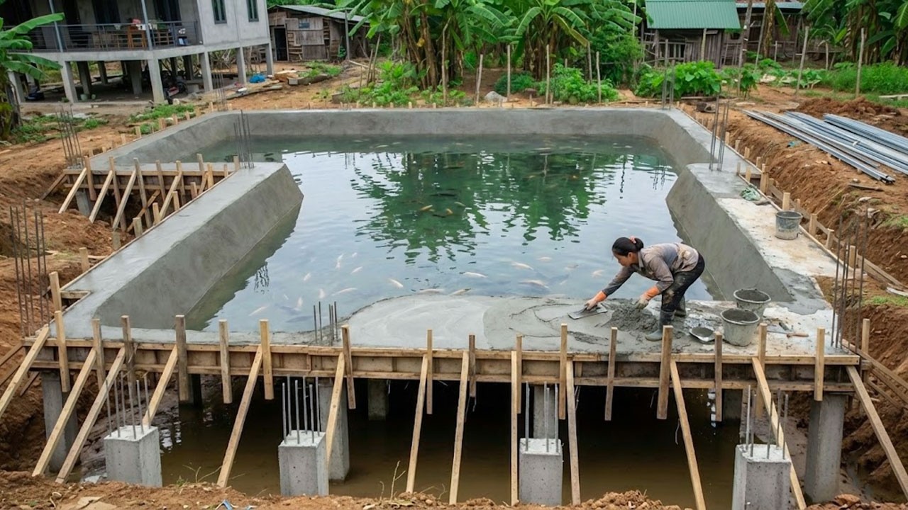 TIMELAPSE: Building a Brick Fish Pond from Scratch for Peaceful Farm Life