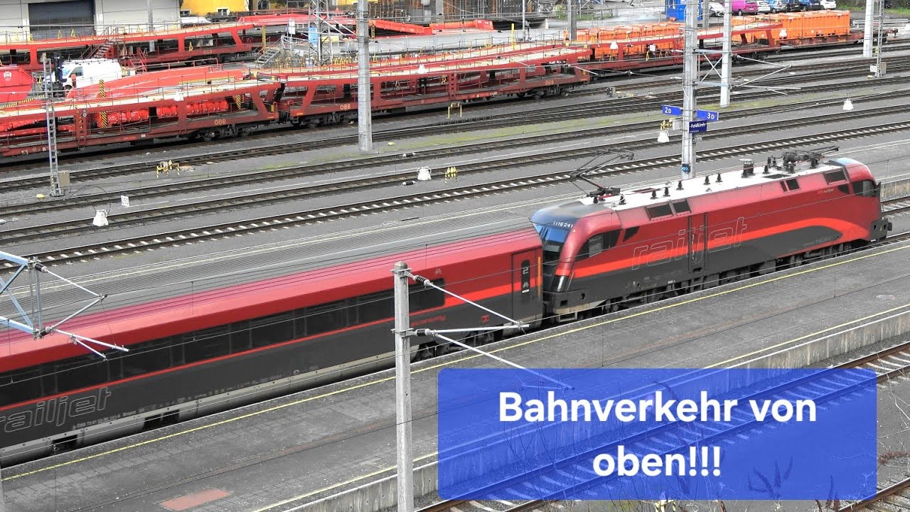 Feldkirch: Bahnverkehr von oben, Railjet, Güterzug, Dosto & Cityjet