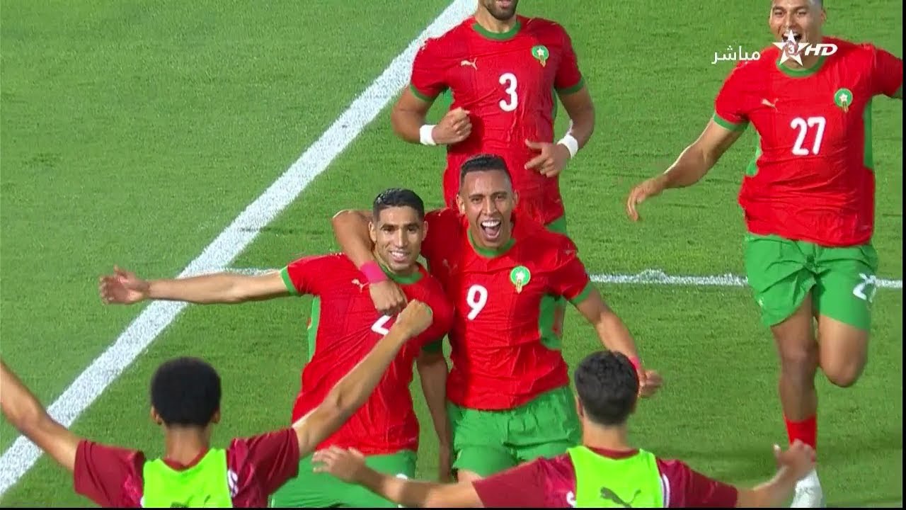 الهدف الاول للاعب اشرف حكيمي في شباك منتخب تونس في مباراة المغرب وتونس