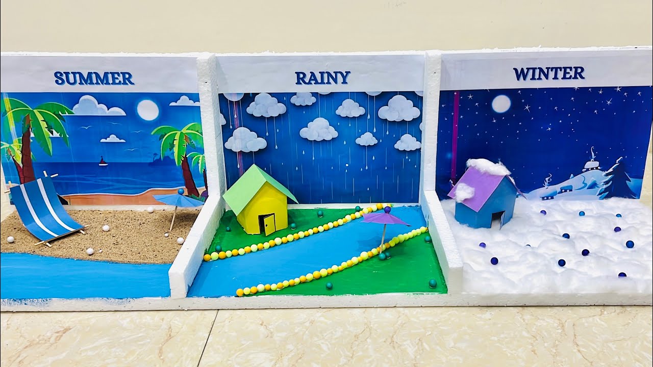 EASY DIY 3D Model of Summer, Rainy and Winter Seasons | School Project 🏫