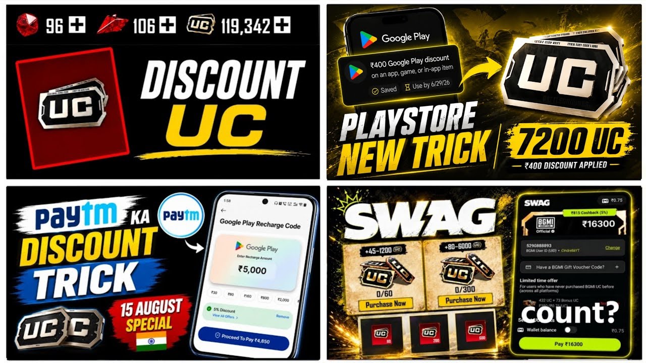 🚨5x Uc Trick | 95% Offer Playstore | Swag Uc Purchase Trick | Switch Id whithout logout all Gmail 