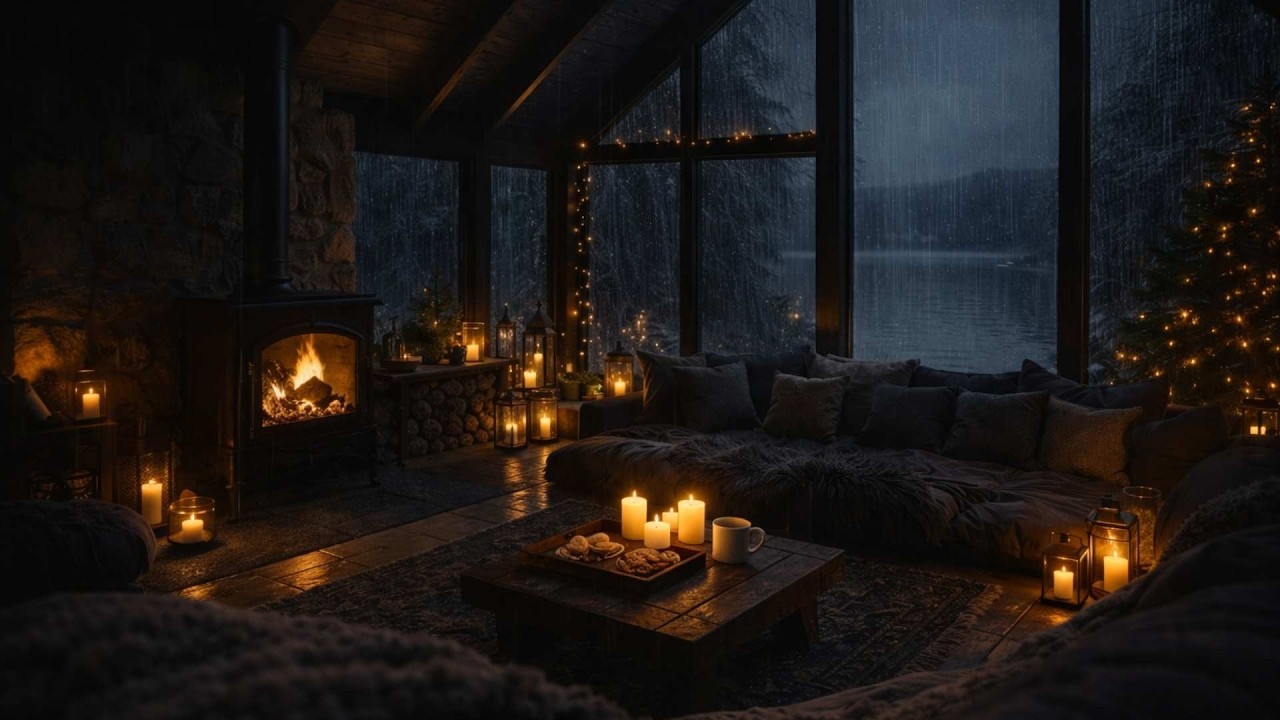 Rainy Night Fireplace Ambience 🌧️🔥 | Cozy Cabin, Relaxing Rain Sounds, Sleep & Study