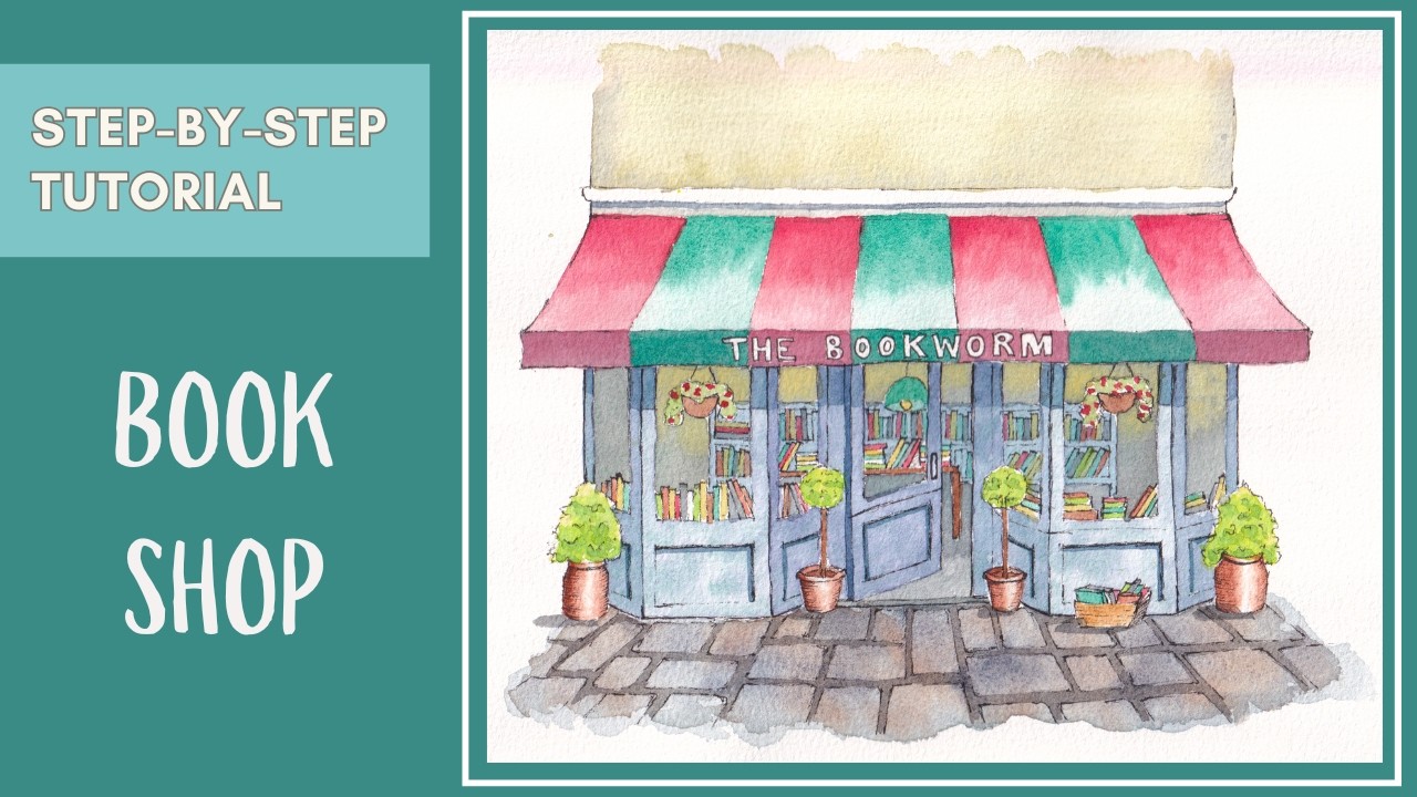 🎨Book shop – Beginner watercolor tutorial💕