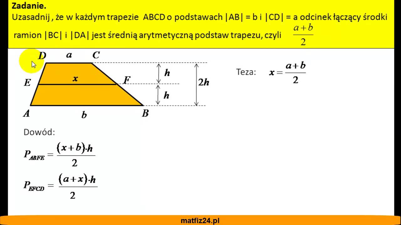 Odcinek łączący środki trapezu - Dowód matematyczny - MatFiz24.pl