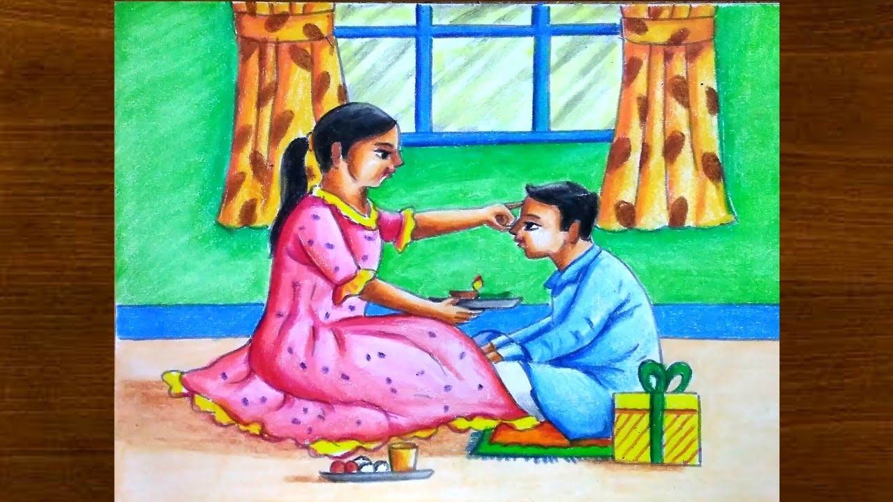 Bhai phota drawing step by step with colour/Bhai dooj drawing easy for beginners