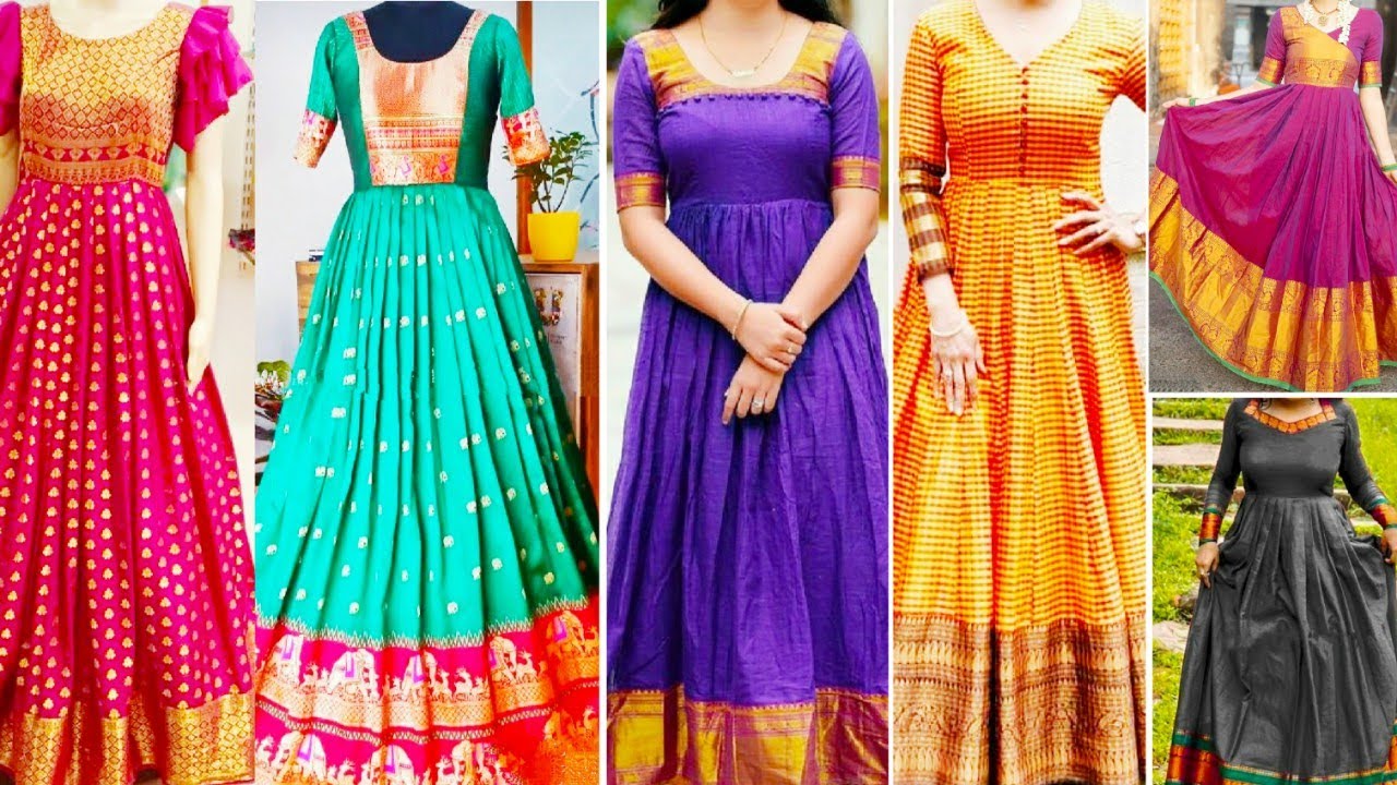 Latest Pattu Long Frock Designs😍Long Frock Front Neck Ideas