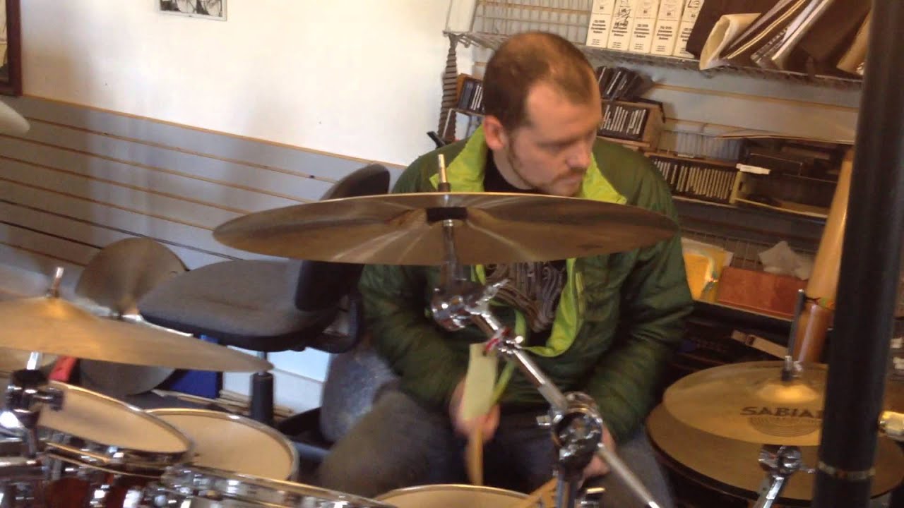 Derek Grant tries out the Taye Studio Maple Kit at Hands-On Music