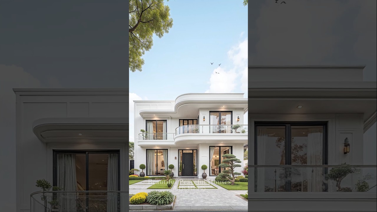 Elegant White Modern House | Soft Curved Balcony Design