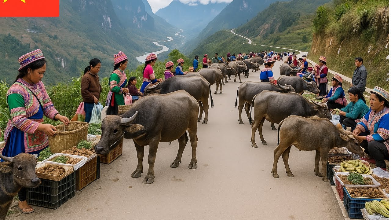 Vietnam's Unique Bridge Market - Buffalo Meat and Local Culture | Rural Market