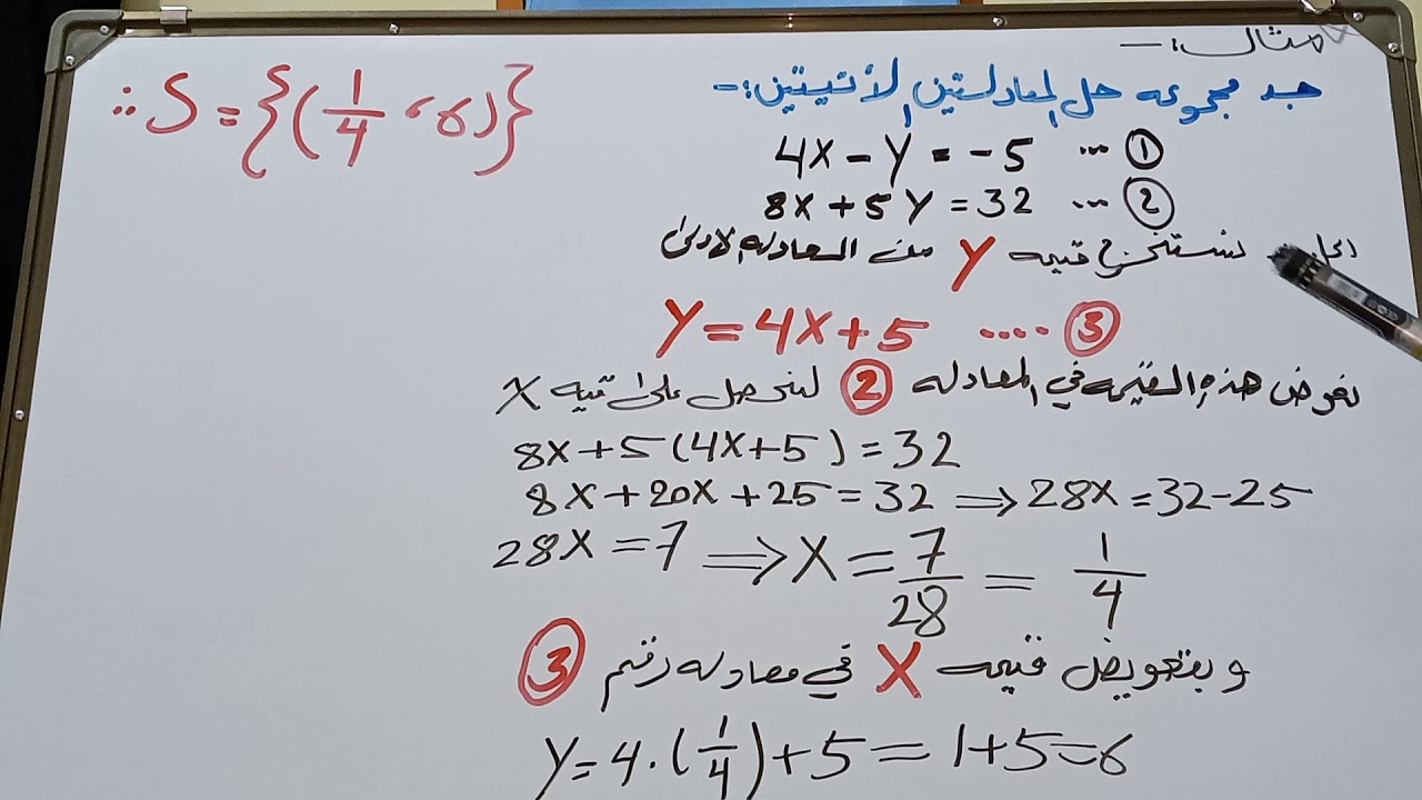 اسلوب التعويض ج١ / اول مهني رياضيات