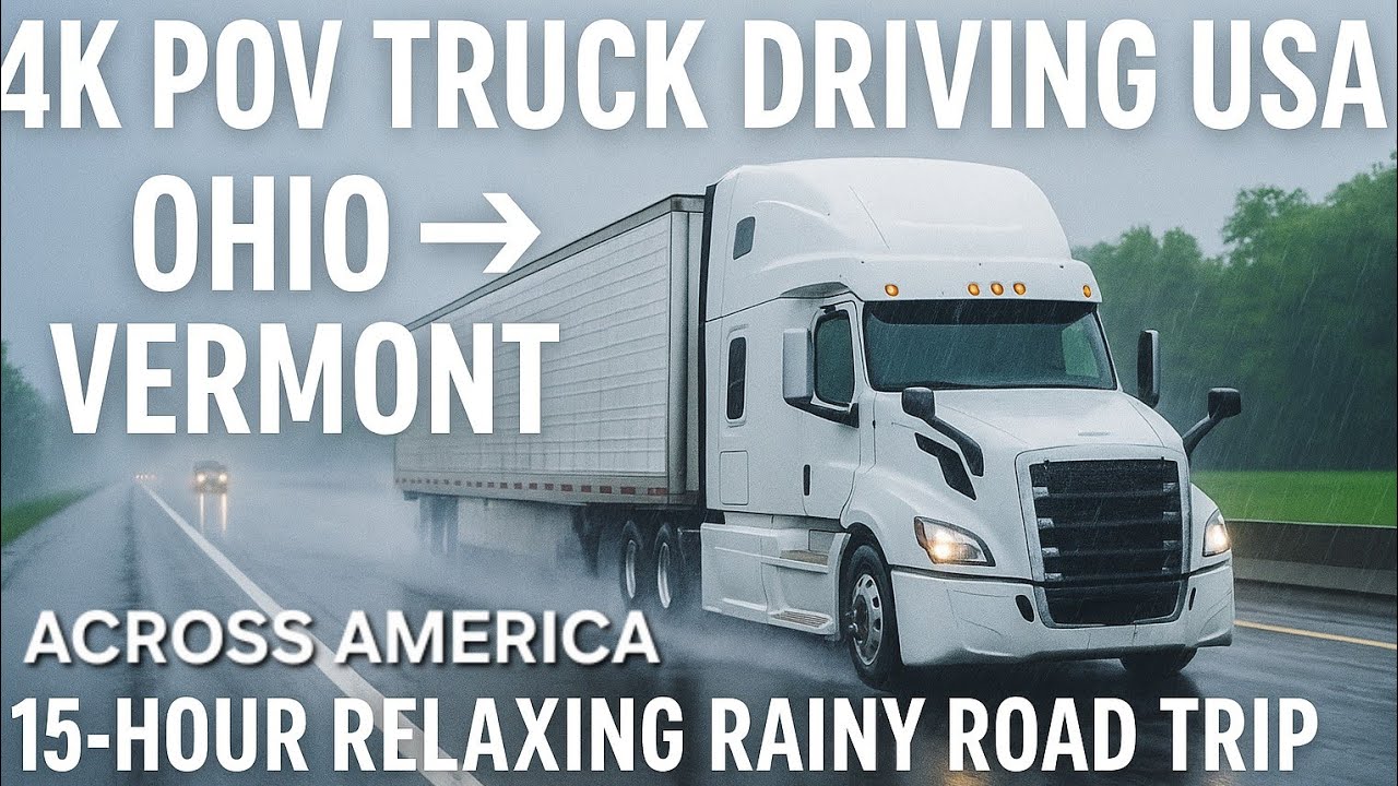 4K POV Truck Driving USA | Ohio &rarr; Vermont | 15-Hour Relaxing Rainy Road Trip Across America
