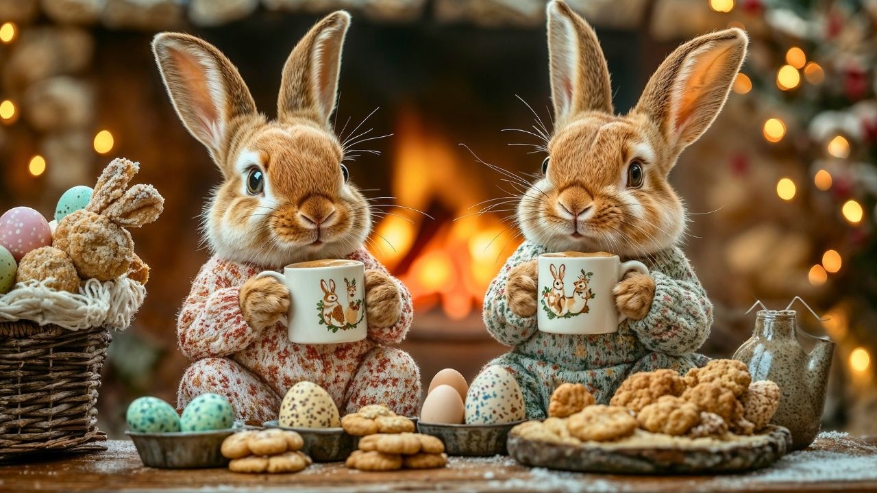 Dreamy Easter Jazz 2026 🐰 Cozy Bunny Café Ambience 🌸 Soft Jazz, Fireplace Warmth & Spring Relaxation