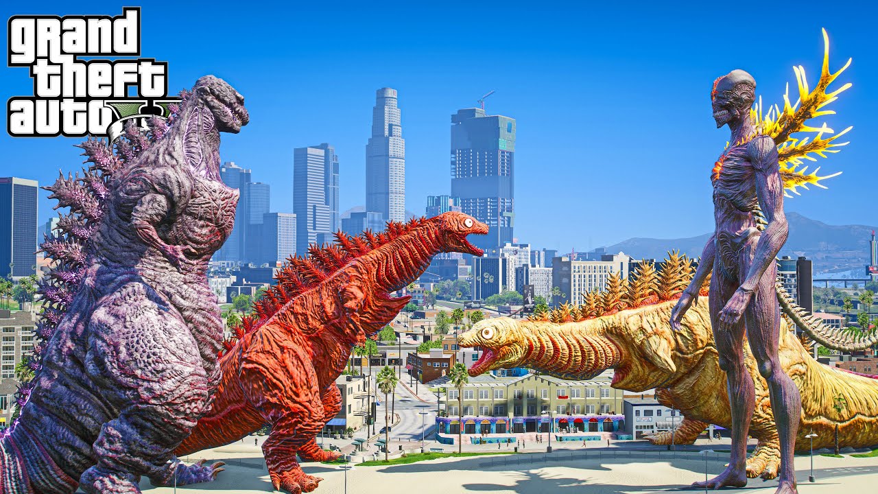 Shin Godzilla, Shin Godzilla TF vs Shin Godzilla FF, Shin Godzilla SF -Family Battle ( GTA V Mods )