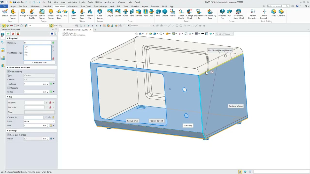 ZW3D 2026 : Improvements of Sheetmetal functions