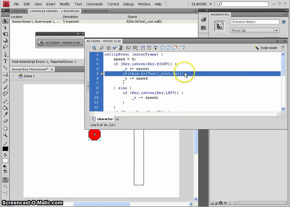 Flash Actionscript 2.0 Wall Collision