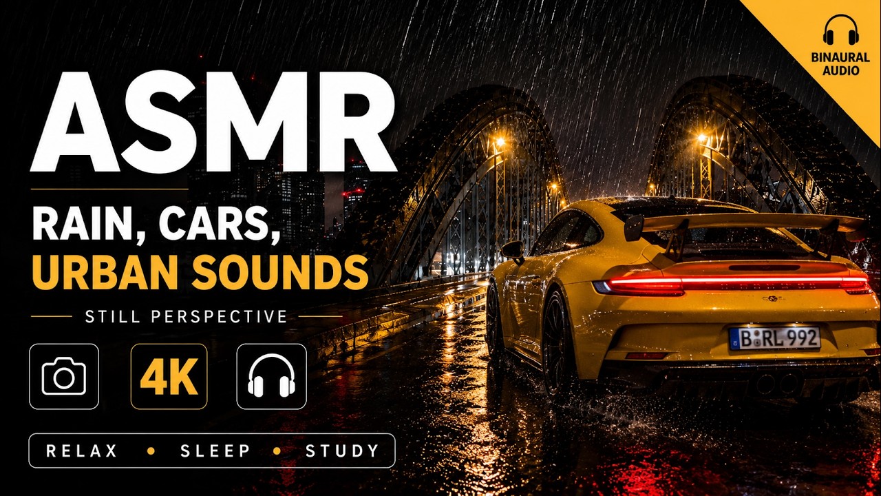 RAIN - CAR - CITY SOUNDS TO SLEEP - RELAX - STUDY | ASMR 4K (Binaural)