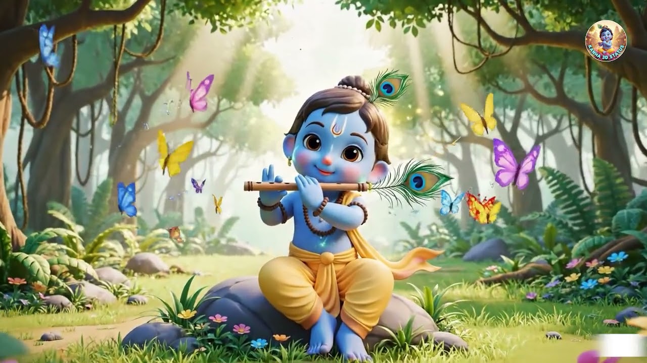 Relaxing Flute Music 🎶 | Cute Baby Krishna Playing | 1 Hour Meditation, Sleep & Positive Vibes