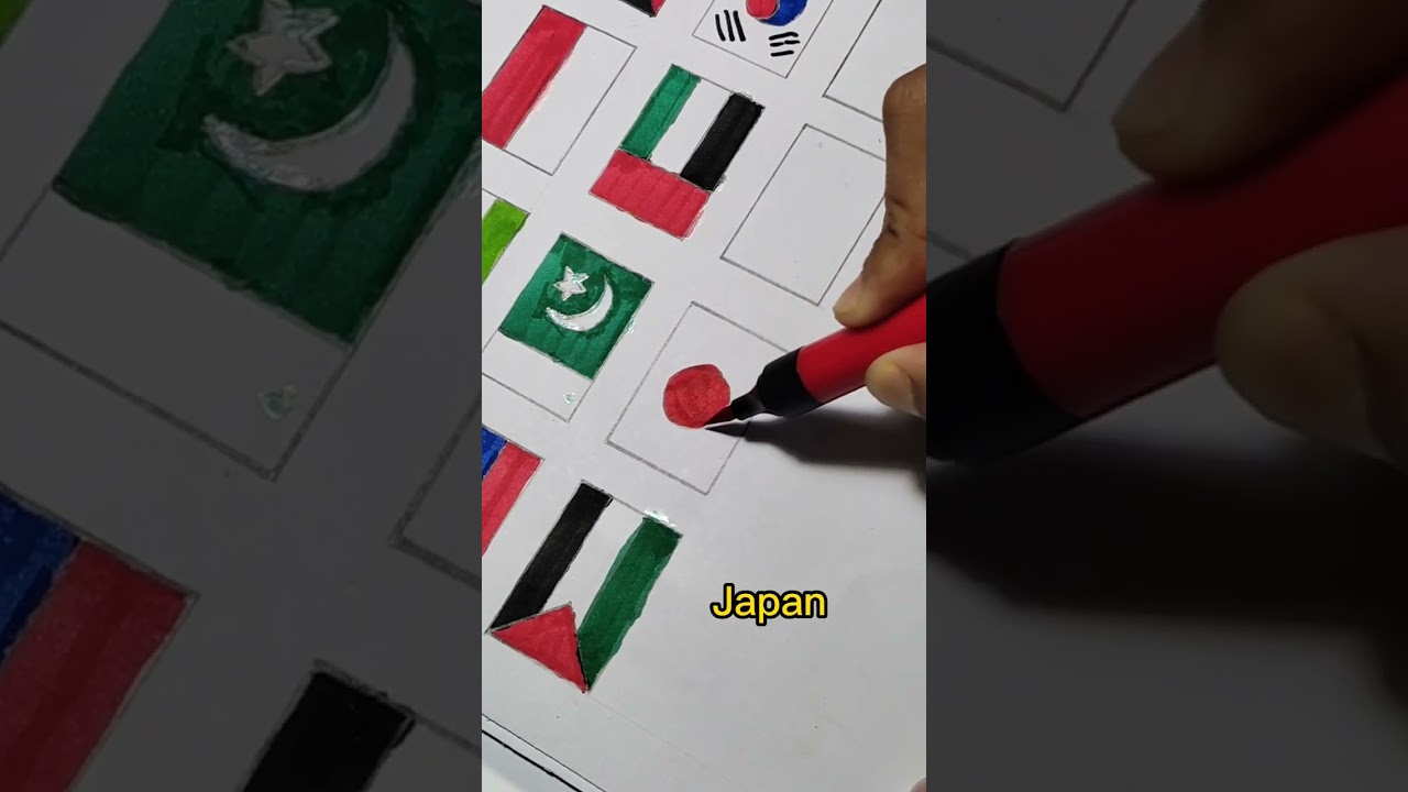 Japan flag art 🇯🇵 All country flag art challenge part 12 #shorts #drawing
