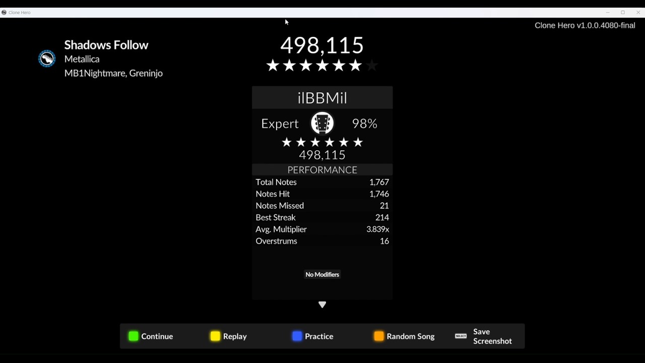Shadows Follow - Metallica 98% (498,115)