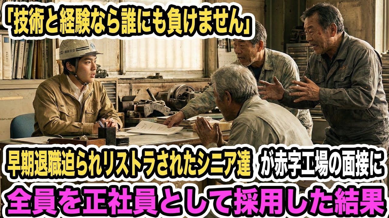 早期退職迫られリストラされたシニア達が赤字工場の面接に→全員正社員として採用した結果【感動する話】
