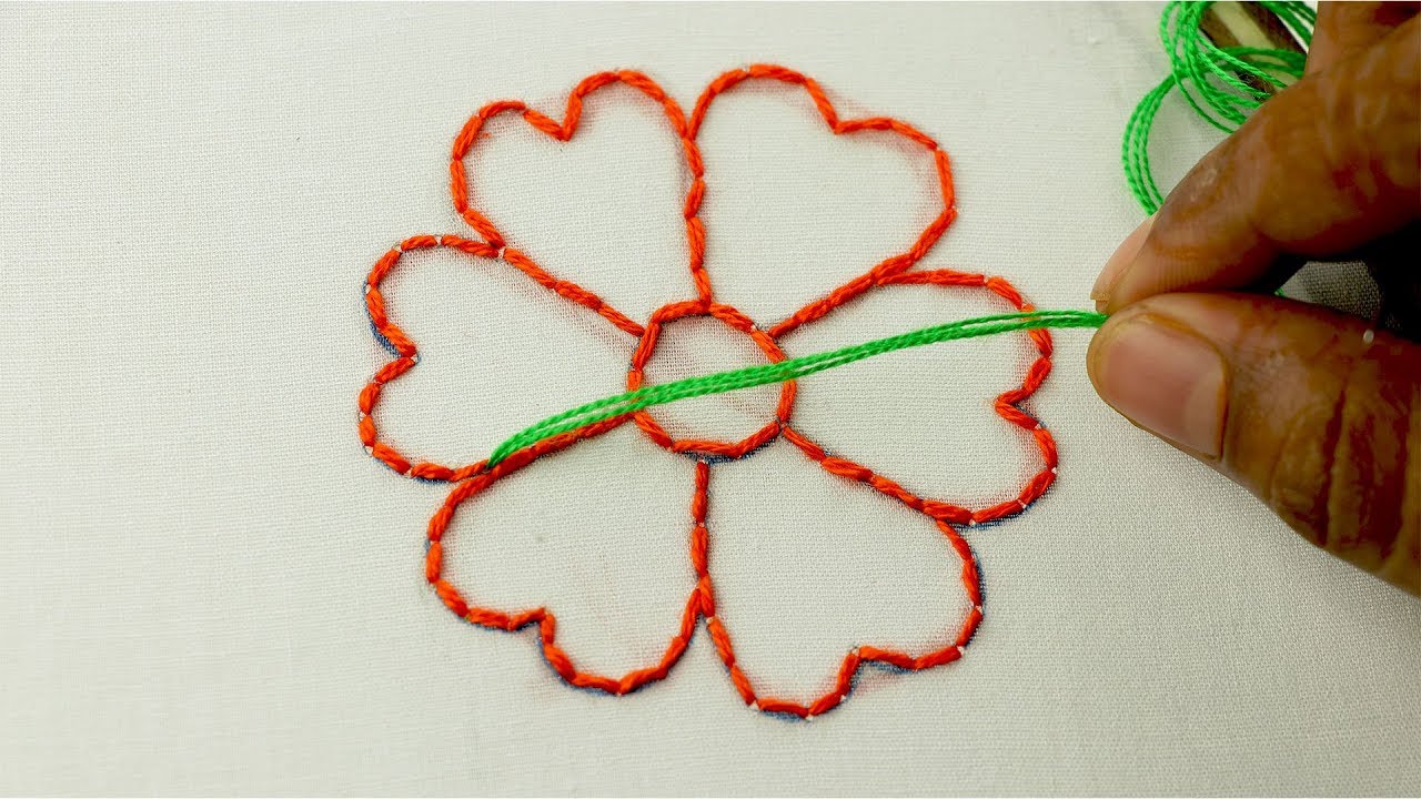 hand embroidery tutorial with modified checkered stitch, back stitch, cross stitch and flower stitch
