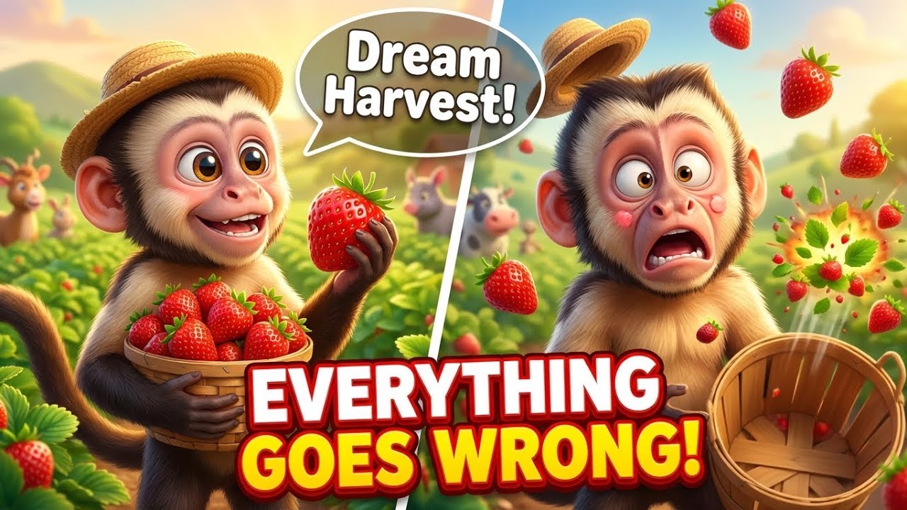 Monkey Bon Bon Dreams Big While Harvesting Strawberries 🍓😂 | Funny Monkey Story