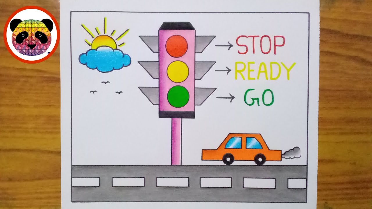 How to Draw Traffic Light / Traffic Signal Drawing / Road Safety Drawing / Traffic Light Drawing