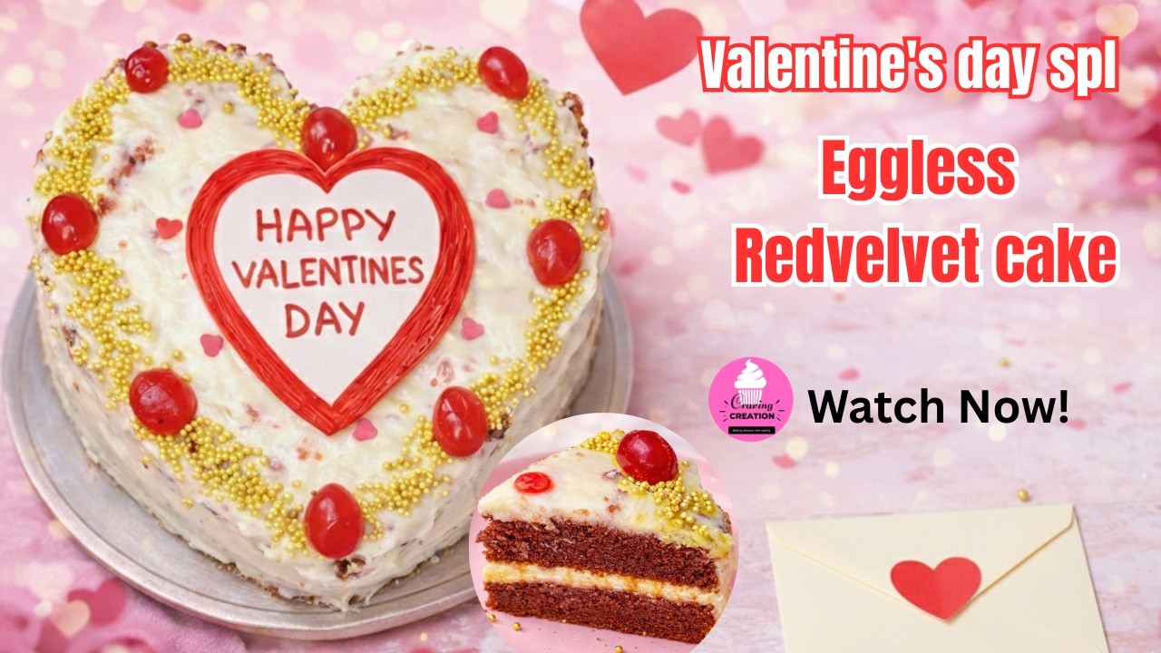 Eggless Red velvet cake recipe| how to make redvelvet cake at home|valentine's day cake recipe
